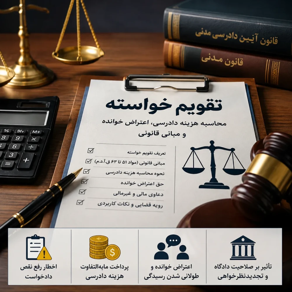 تقویم خواسته چیست؟ نحوه محاسبه هزینه دادرسی و اعتراض خوانده